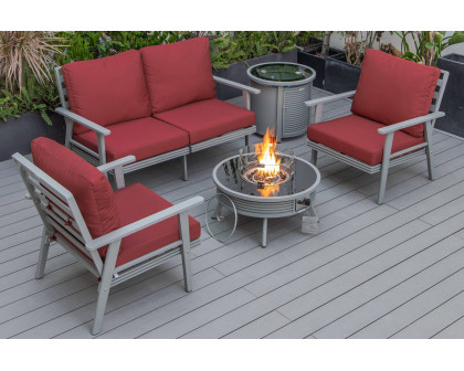 LeisureMod Walbrooke Modern Black Patio Conversation With Round Fire Pit With Slats Design & Tank Holder