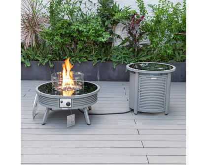 LeisureMod Walbrooke Outdoor Patio Round Fire Pit and Tank Holder with Slats Design