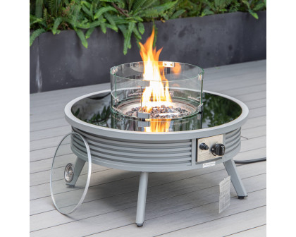 LeisureMod Walbrooke Outdoor Patio Round Fire Pit and Tank Holder with Slats Design - Gray