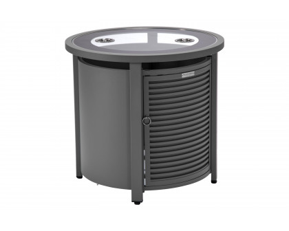 LeisureMod Walbrooke Outdoor Patio Round Fire Pit and Tank Holder with Slats Design - Gray