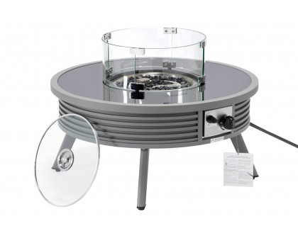 LeisureMod Walbrooke Modern Outdoor Round Fire Pit Table with Powder-Coated Aluminum Frame and Slats Design