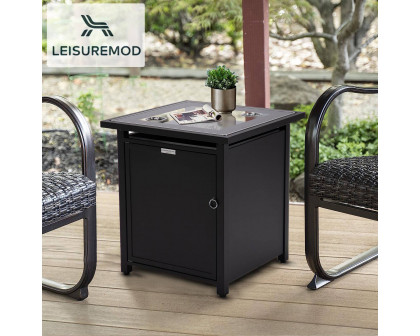 LeisureMod Walbrooke Modern Square Tank Holder Table with Tempered Glass Top and Powder Coated Aluminum - Black