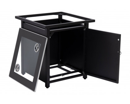 LeisureMod Walbrooke Modern Square Tank Holder Table with Tempered Glass Top and Powder Coated Aluminum - Black