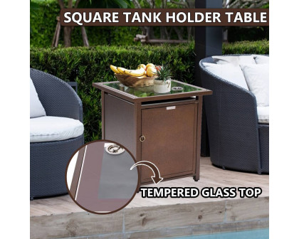 LeisureMod Walbrooke Modern Square Tank Holder Table with Tempered Glass Top and Powder Coated Aluminum - Brown