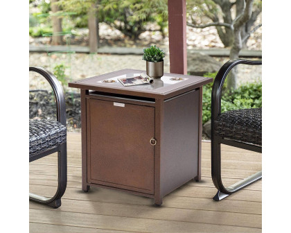 LeisureMod Walbrooke Modern Square Tank Holder Table with Tempered Glass Top and Powder Coated Aluminum - Brown