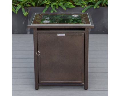 LeisureMod Walbrooke Modern Square Tank Holder Table with Tempered Glass Top and Powder Coated Aluminum - Brown