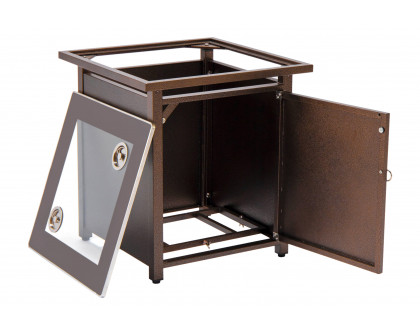 LeisureMod Walbrooke Modern Square Tank Holder Table with Tempered Glass Top and Powder Coated Aluminum - Brown