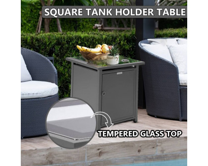 LeisureMod Walbrooke Modern Square Tank Holder Table with Tempered Glass Top and Powder Coated Aluminum - Gray