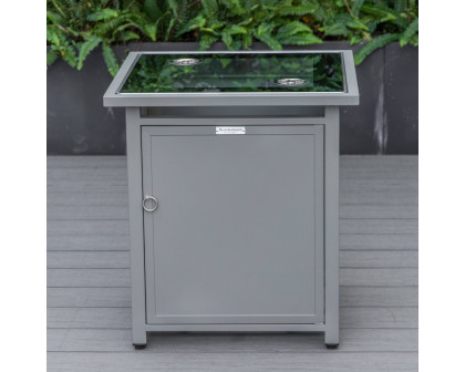 LeisureMod Walbrooke Modern Square Tank Holder Table with Tempered Glass Top and Powder Coated Aluminum - Gray