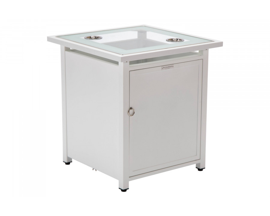 LeisureMod Walbrooke Modern Square Tank Holder Table with Tempered Glass Top and Powder Coated Aluminum - White