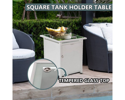 LeisureMod Walbrooke Modern Square Tank Holder Table with Tempered Glass Top and Powder Coated Aluminum - White