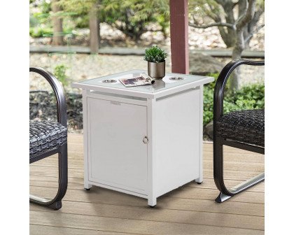 LeisureMod Walbrooke Modern Square Tank Holder Table with Tempered Glass Top and Powder Coated Aluminum - White