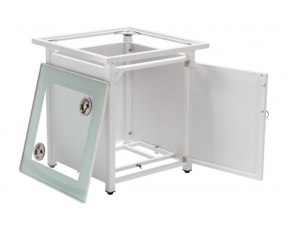 LeisureMod Walbrooke Modern Square Tank Holder Table with Tempered Glass Top and Powder Coated Aluminum - White