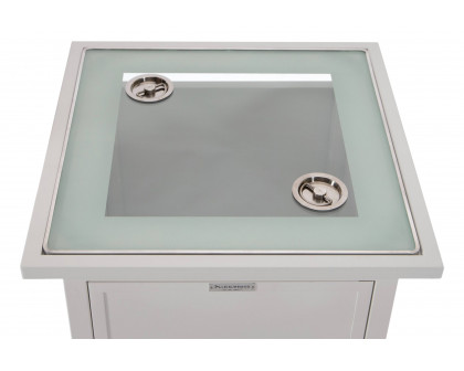 LeisureMod Walbrooke Modern Square Tank Holder Table with Tempered Glass Top and Powder Coated Aluminum - White