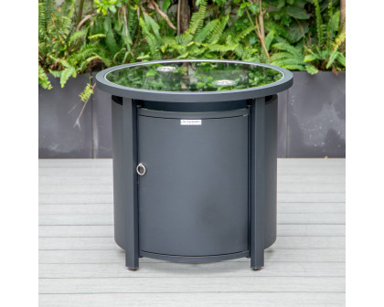 LeisureMod Walbrooke Modern Round Tank Holder Table with Tempered Glass Top and Powder Coated Aluminum - Black