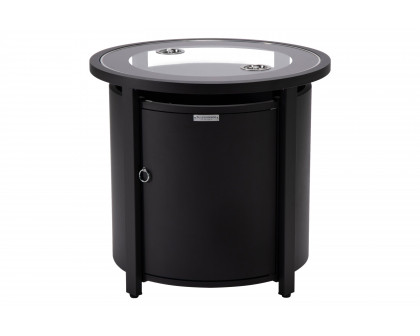 LeisureMod Walbrooke Modern Round Tank Holder Table with Tempered Glass Top and Powder Coated Aluminum - Black