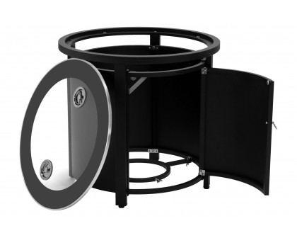 LeisureMod Walbrooke Modern Round Tank Holder Table with Tempered Glass Top and Powder Coated Aluminum - Black