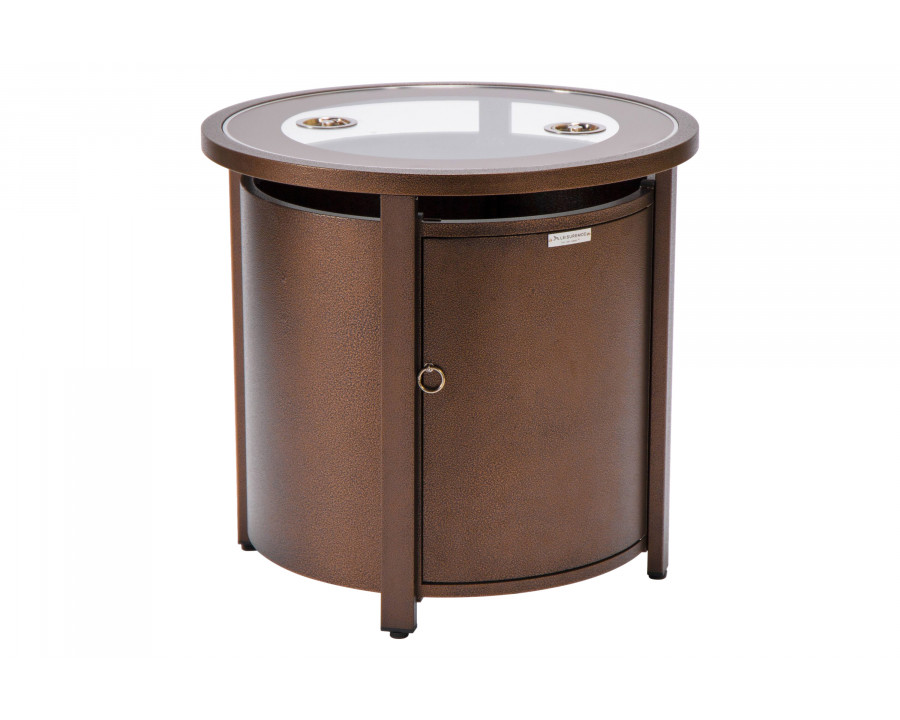 LeisureMod Walbrooke Modern Round Tank Holder Table with Tempered Glass Top and Powder Coated Aluminum - Brown