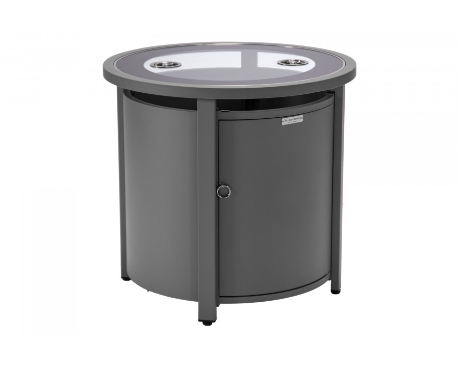 LeisureMod Walbrooke Modern Round Tank Holder Table with Tempered Glass Top and Powder Coated Aluminum - Gray