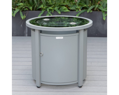 LeisureMod Walbrooke Modern Round Tank Holder Table with Tempered Glass Top and Powder Coated Aluminum - Gray