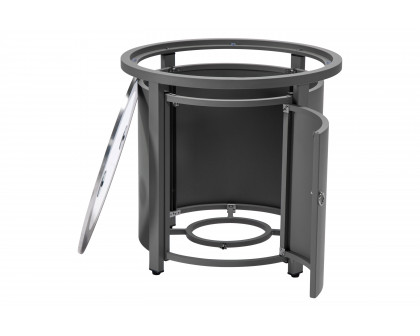 LeisureMod Walbrooke Modern Round Tank Holder Table with Tempered Glass Top and Powder Coated Aluminum - Gray