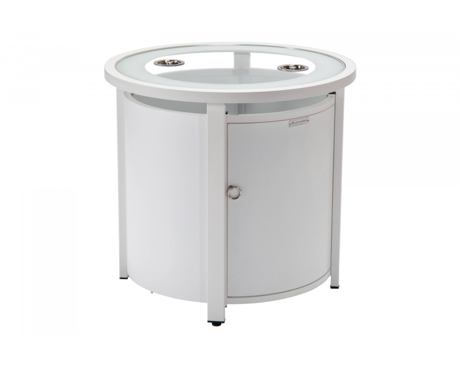 LeisureMod Walbrooke Modern Round Tank Holder Table with Tempered Glass Top and Powder Coated Aluminum - White