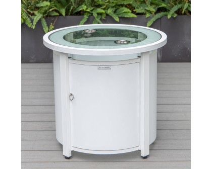 LeisureMod Walbrooke Modern Round Tank Holder Table with Tempered Glass Top and Powder Coated Aluminum - White