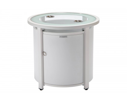 LeisureMod Walbrooke Modern Round Tank Holder Table with Tempered Glass Top and Powder Coated Aluminum - White