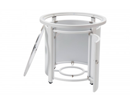 LeisureMod Walbrooke Modern Round Tank Holder Table with Tempered Glass Top and Powder Coated Aluminum - White