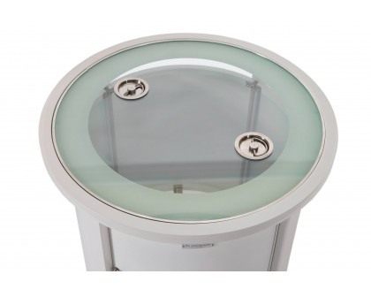 LeisureMod Walbrooke Modern Round Tank Holder Table with Tempered Glass Top and Powder Coated Aluminum - White