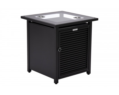 LeisureMod Walbrooke Modern Round Tank Holder Table with Tempered Glass Top and Powder Coated Aluminum Slats Design