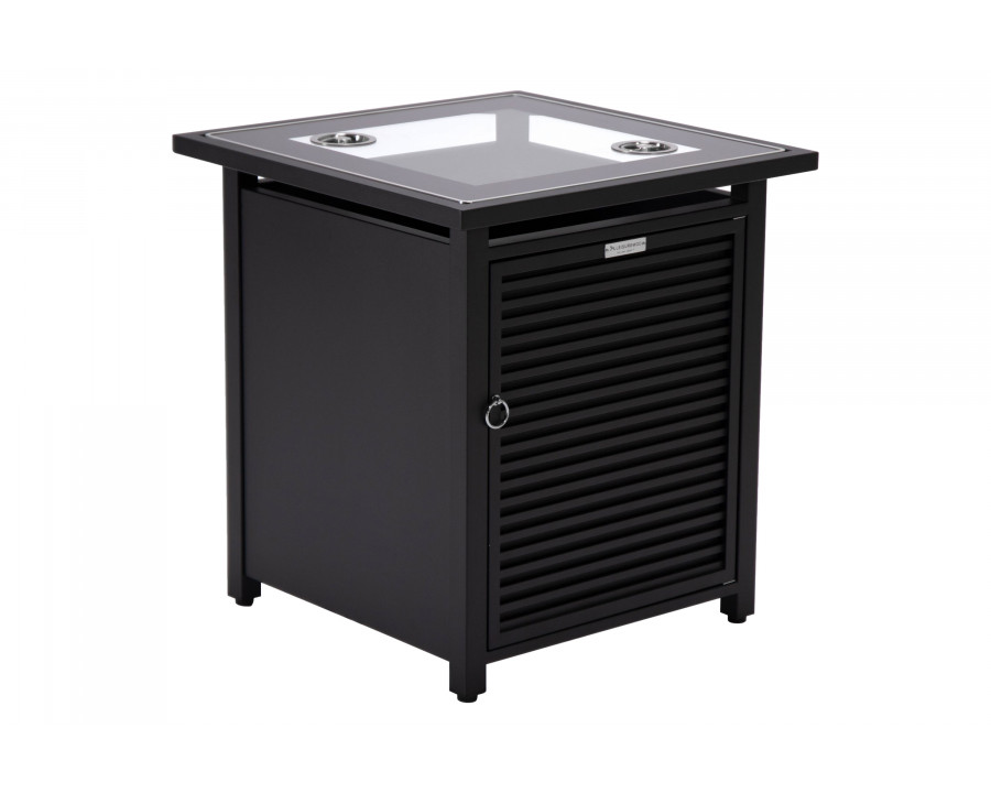 LeisureMod Walbrooke Modern Square Tank Holder Table with Tempered Glass Top and Powder Coated Aluminum Slats - Black