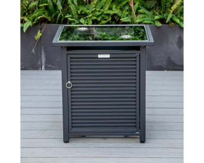 LeisureMod Walbrooke Modern Square Tank Holder Table with Tempered Glass Top and Powder Coated Aluminum Slats - Black