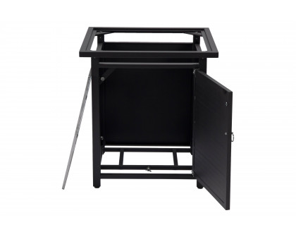 LeisureMod Walbrooke Modern Square Tank Holder Table with Tempered Glass Top and Powder Coated Aluminum Slats - Black