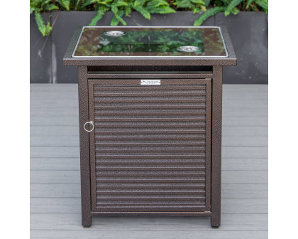 LeisureMod Walbrooke Modern Square Tank Holder Table with Tempered Glass Top and Powder Coated Aluminum Slats - Brown