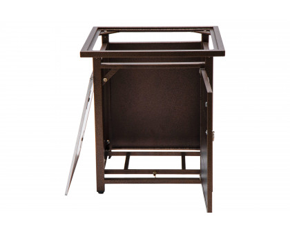 LeisureMod Walbrooke Modern Square Tank Holder Table with Tempered Glass Top and Powder Coated Aluminum Slats - Brown