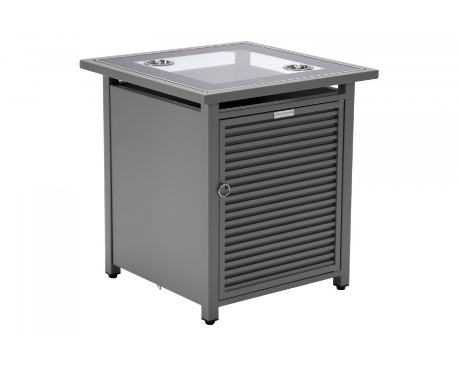 LeisureMod Walbrooke Modern Square Tank Holder Table with Tempered Glass Top and Powder Coated Aluminum Slats - Gray