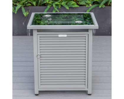 LeisureMod Walbrooke Modern Square Tank Holder Table with Tempered Glass Top and Powder Coated Aluminum Slats - Gray