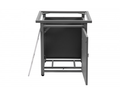 LeisureMod Walbrooke Modern Square Tank Holder Table with Tempered Glass Top and Powder Coated Aluminum Slats - Gray