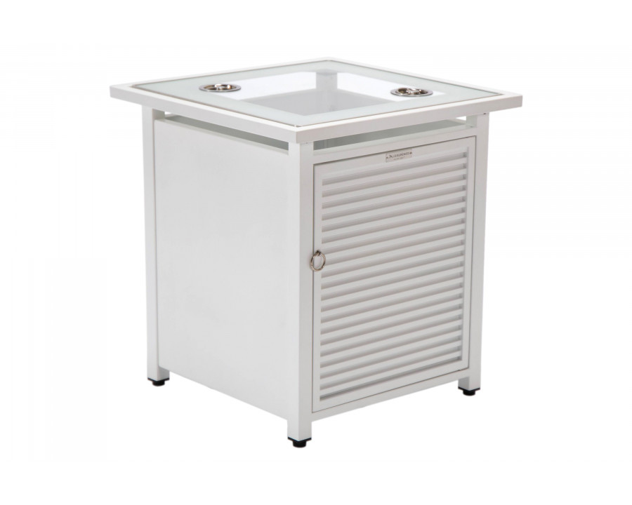 LeisureMod Walbrooke Modern Square Tank Holder Table with Tempered Glass Top and Powder Coated Aluminum Slats - White