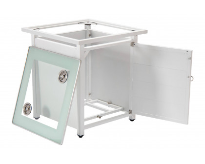 LeisureMod Walbrooke Modern Square Tank Holder Table with Tempered Glass Top and Powder Coated Aluminum Slats - White