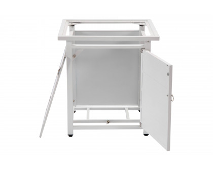 LeisureMod Walbrooke Modern Square Tank Holder Table with Tempered Glass Top and Powder Coated Aluminum Slats - White