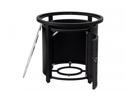 LeisureMod Walbrooke Modern Round Tank Holder Table with Tempered Glass Top and Powder Coated Aluminum Slats Design - Black