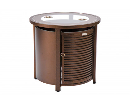 LeisureMod Walbrooke Modern Round Tank Holder Table with Tempered Glass Top and Powder Coated Aluminum Slats Design