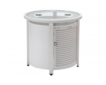 LeisureMod Walbrooke Modern Round Tank Holder Table with Tempered Glass Top and Powder Coated Aluminum Slats Design