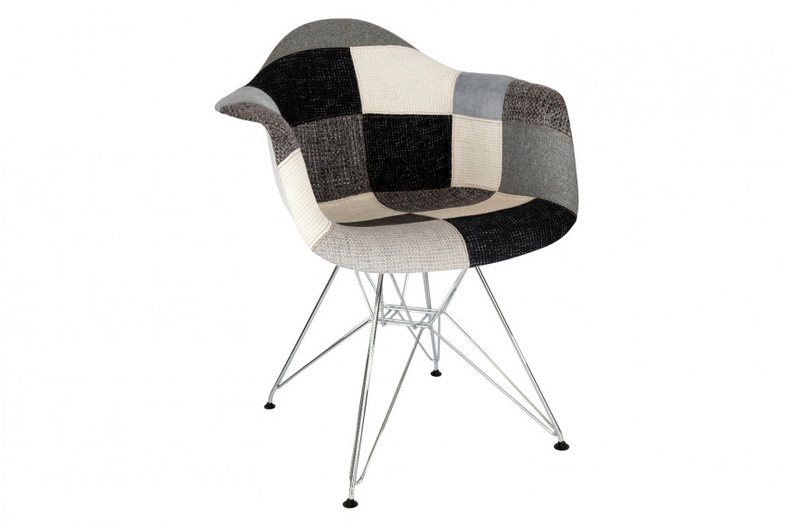 LeisureMod™ Willow Fabric Eiffel Accent Chair with Chrome Base - Patchwork