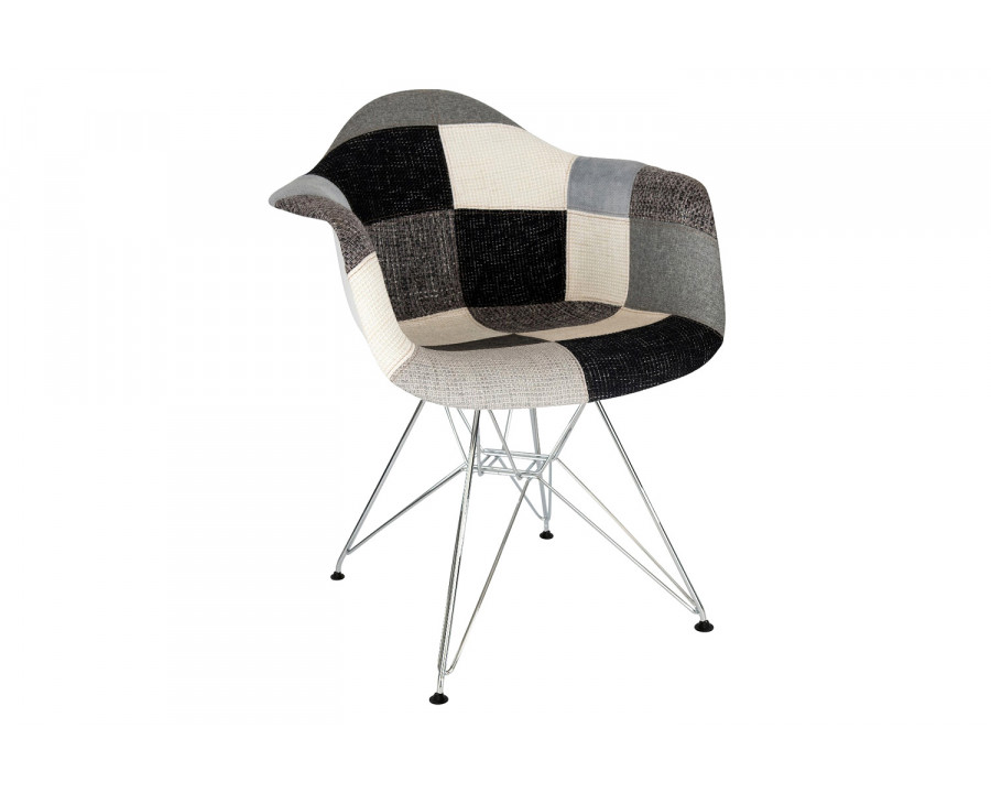 LeisureMod Willow Fabric Eiffel Accent Chair with Chrome Base - Patchwork