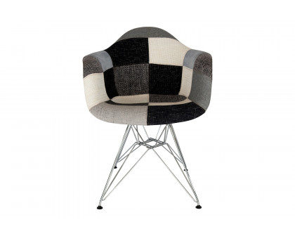 LeisureMod™ Willow Fabric Eiffel Accent Chair with Chrome Base - Patchwork