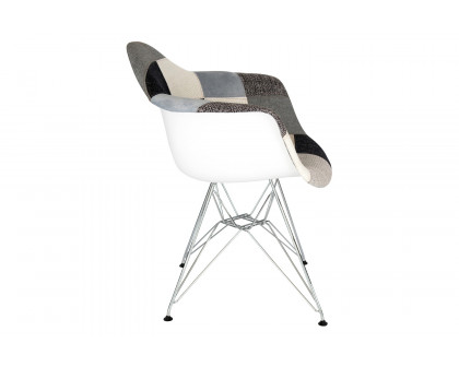 LeisureMod™ Willow Fabric Eiffel Accent Chair with Chrome Base - Patchwork