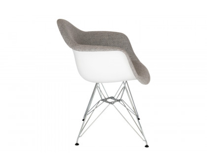 LeisureMod™ Willow Fabric Eiffel Accent Chair with Chrome Base - Gray